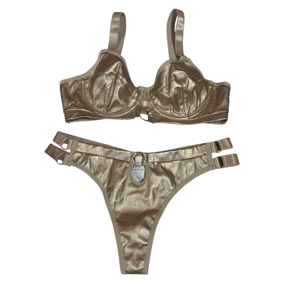 Metallic Gold Bikini Set S Swimwear Cosplay Intimate Coquette Feminine Pinup - Picture 1 of 7